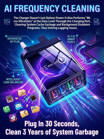 ⚡️The Secret to Faster Phone Performance📱Four-Port Travel Charger for Extended Phone Battery Life