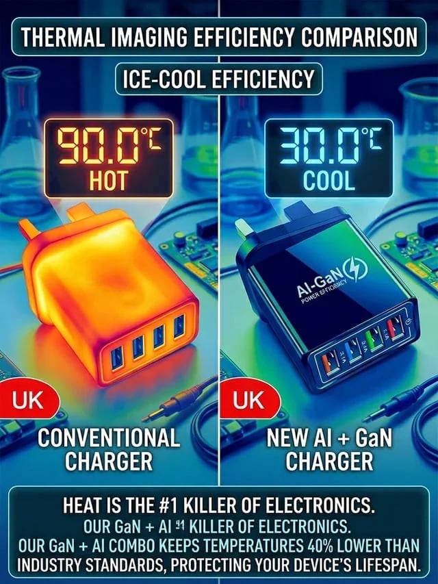 ⚡️The Secret to Faster Phone Performance📱Four-Port Travel Charger for Extended Phone Battery Life