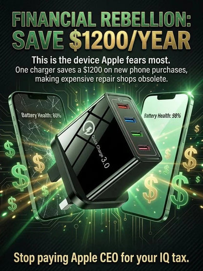 ⚡️The Secret to Faster Phone Performance📱Four-Port Travel Charger for Extended Phone Battery Life
