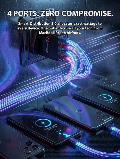 ⚡️The Secret to Faster Phone Performance📱Four-Port Travel Charger for Extended Phone Battery Life