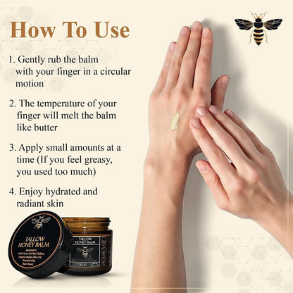 🌿 Organic Grass-Fed Beef Tallow Balm with Raw Honey - Handmade All-Natural Moisturizer for Soft, Smooth, Radiant Skin