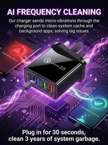 ⚡️The Secret to Faster Phone Performance📱Four-Port Travel Charger for Extended Phone Battery Life